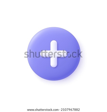 Add, plus, medical cross round button. 3d vector icon. Cartoon minimal style. Stock foto © 