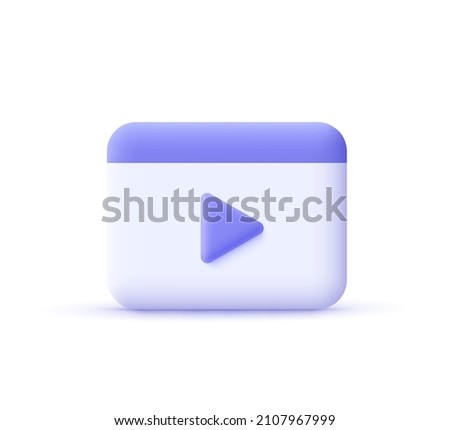 Video player, web page, play button. Video, streaming, multimedia concept. 3d vector icon. Cartoon minimal style.