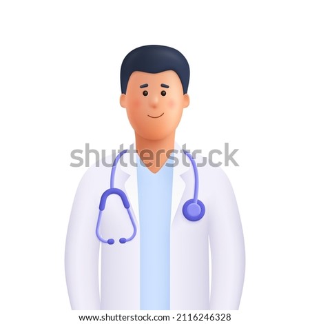 Young smiling doctor with stethoscope, medical specialist
Medicine concept. 3d vector people character illustration.
Cartoon minimal style.