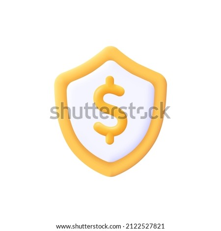 Gold shield with dollar sign. Money safety , insurance, business and finance concept. 3d vector icon. Cartoon minimal style.