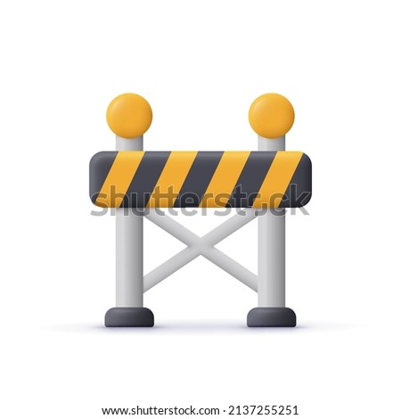 Road barrier with yellow stripes. Under construction, warning barrier. 3d vector icon. Cartoon minimal style. Foto stock © 