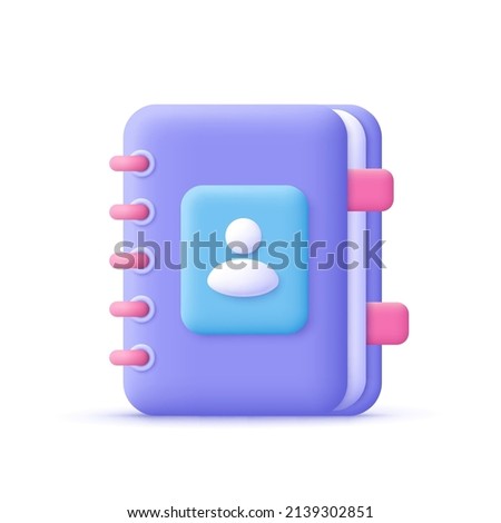 Phone book, contacts book or notebook. Contact information, business partners, digital communication concept. 3d vector icon. Cartoon minimal style.