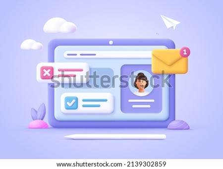 Mail service concept. E-mail message, mail notification, social network, new mail and spam concept. 3d vector illustration. Cartoon minimal style.