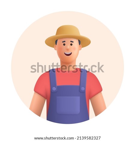 Young smiling man farmer. Agricultural worker. Gardening, farming, professional occupation concept. 3d vector people character illustration.Cartoon minimal style.