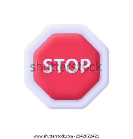 Stop traffic sign,traffic regulatory warning stop symbol. Warning signage octagon. 3d vector icon. Cartoon minimal style.