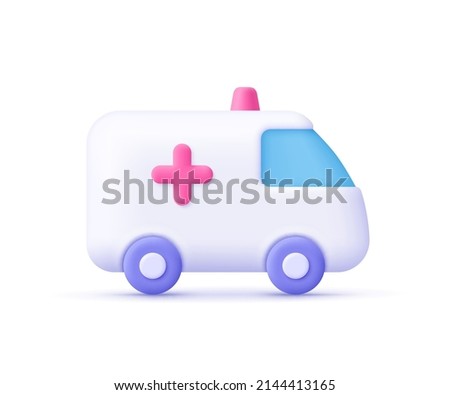 White ambulance car, medical van. Medical rescue service, healthcare, medicine, emergency concept. 3d vector icon. Cartoon minimal style.