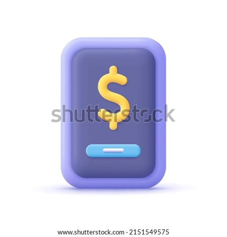 Smartphone with dollar sign on the screen. Mobile payment services, finances app, financial banking technology concept. 3d vector icon. Cartoon minimal style.