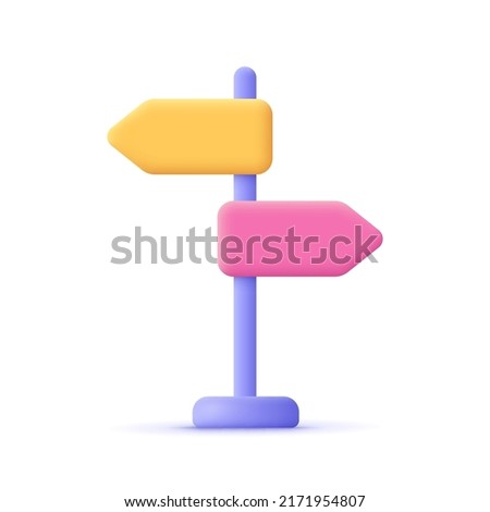 Direction road sign post with arrow. Signboard pointer, choice signpost.  3d vector icon. Cartoon minimal style. Foto d'archivio © 