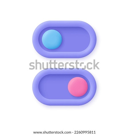 On Off toggle switch interface buttons. 3d vector icon. Cartoon minimal style.