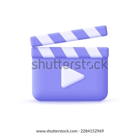 Movie clapper board, film slate with play button. Film industry, filmmaking and video production  concept. 3d vector icon. Cartoon minimal style.