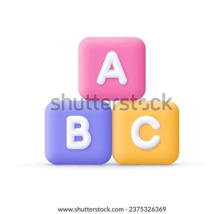 ABC alphabet blocks or cubes. Game design, baby kid toys, jigsaw puzzle and business teamwork concept. 3d vector icon. Cartoon minimal style.