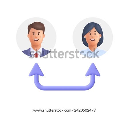 Employee staff turnover, job rotation. Change and switch user. Human resources concept. 3d vector icon. Cartoon minimal style.