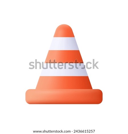 Orange road traffic cone with white stripes. 3d vector icon. Cartoon minimal style.