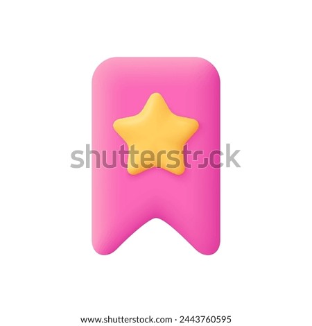 Bookmark or game badge with star. 3d vector icon. Cartoon minimal style.