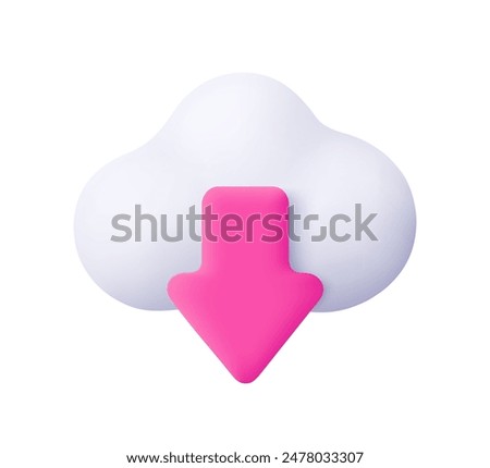 Cloud and upload, download arrow. Media loading, data transfer, cloud storage and cloud computing. 3d vector icon. Cartoon minimal style.