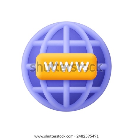 World wide web symbol. Internet, globe hyperlink, browser icon. Globe with www sign. 3d vector. Cartoon minimal style.