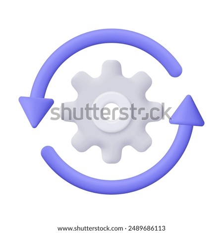 Cogwheel gear with rotation arrow. Setting symbol. Technical support, repair, optimization and workflow concept. 3d vector icon. Cartoon minimal style.