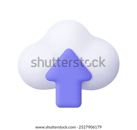 Cloud with upload and download arrow. Media loading, data transfer, cloud storage and cloud computing. 3d vector icon. Cartoon minimal style.