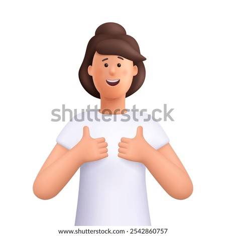 Young smiling woman giving double thumb up. Positive feedback, like, approval gesture. 3d vector people character. Cartoon minimal style.