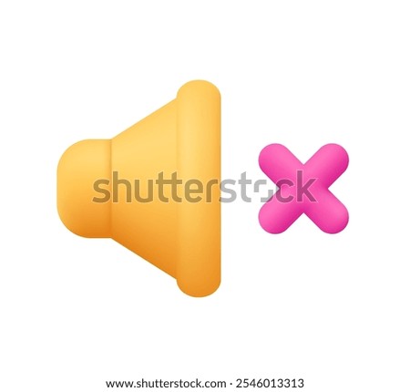 Sound speaker with cross cancel, delete symbol. Mute, no sound, silent concept. Volume sound control, loudspeaker. 3d vector icon. Cartoon minimal style.