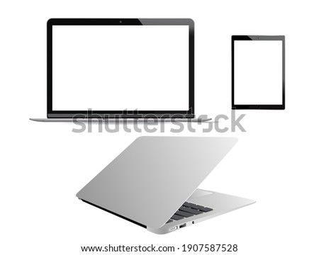 Laptop vector mockup. Computer notebook mobile pc isolated on white background. Realistic portable laptop blank, front view. Modern generic notebook, isometric mock up illustration