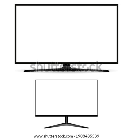 Computer monitor screen. Desctop pc display vector blank modern illustration. Lcd tv office device, media technology, personal wide monitor. Realistic digital screen design, led tech