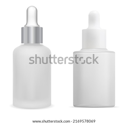 White dropper bottle, vector mockup. Isolated serum essence vial, drop package blank. Facial moisturizer eyedropper jar, natural aroma oil treatment front template. Treatment pipet flask