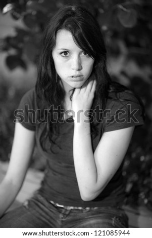 Portrait of beautiful young girl, eyes wide open