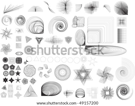 Collection of lots of different abstract shapes. Black and white image. These can be used in all sorts of designs and layouts.