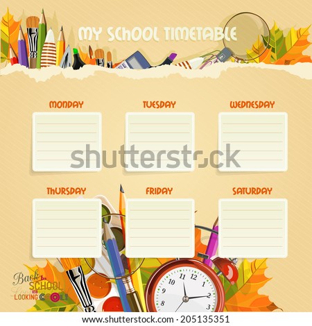 School Timetable.  Schedule. Back to school.