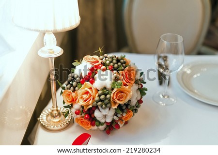 Wedding winter bouquet with cotton.
