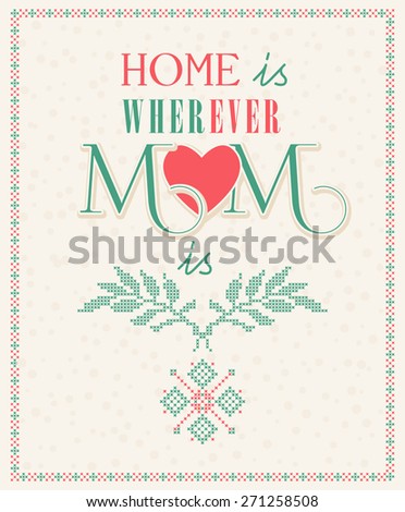 Mothers day greeting card with flowers and lettering in vintage style. Retro poster for Mother day holidays.