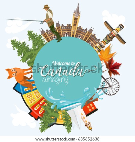 Canada. Canadian tradition vector icons. Banner about canadian culture. 