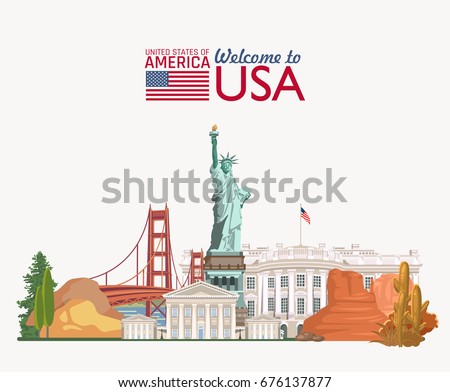 Welcome to USA. United States of America poster. Vector illustration about travel