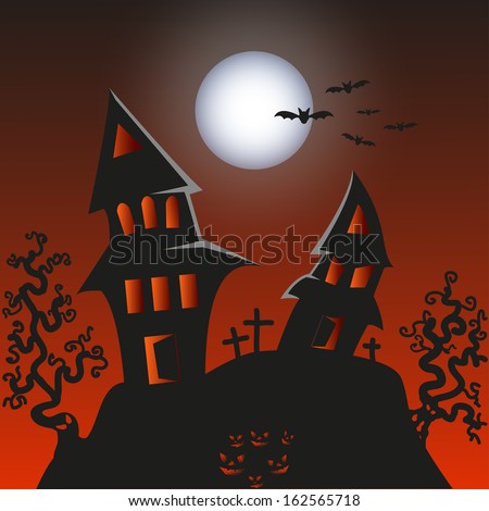 Haunted Monster house - Halloween background. Vector illustration eps10
