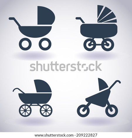 Pram icon set (kit). Vector EPS10   (buggy, pram, perambulator, waggon, wagon, go-cart)