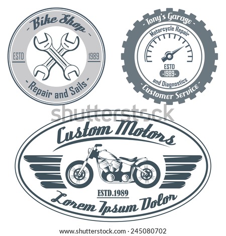 Set of vintage motorcycle labels, badges and design elements. Vector