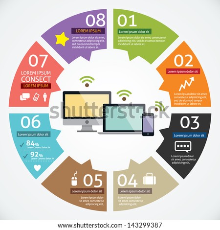 Vector circle computer and mobile device concepts with icons infographics