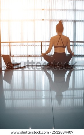 Similar – Image, Stock Photo Flexible woman doing yoga on paddleboard