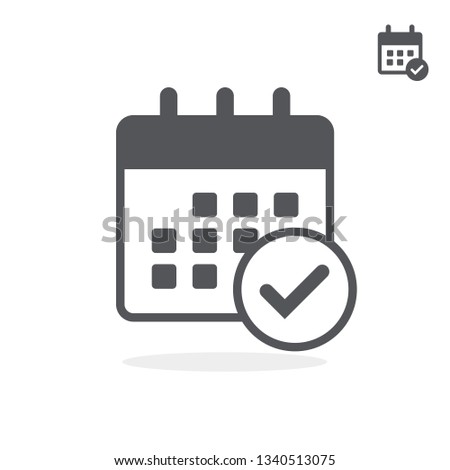 Flat black small and large icon of calendar with chack. Vector illustration.