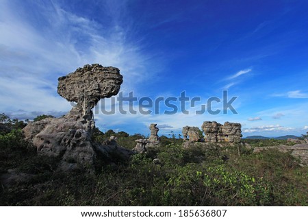 stone in Chaiyaphum, Thailand. with sky background. One of the sightseeing attraction location in Thailand