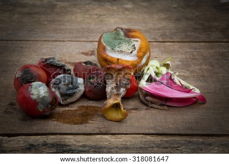 Rotten Vegetables on old wooden. still life style