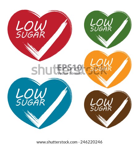 heart shape low sugar sticker, badge, icon, stamp, label, banner, sign  isolated on white, vector format