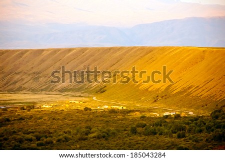 Mountain valley in the evening light landscape