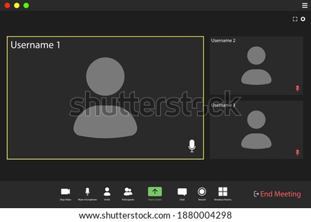 Video conference user interface. Video call screen interface template. Application for social communication.