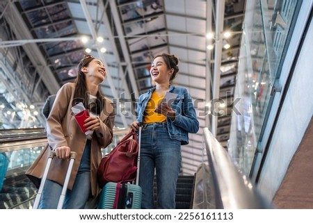 Similar – Image, Stock Photo Tourist with backpack walking among high rocks