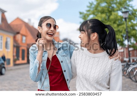 Similar – Image, Stock Photo Woman relaxing while walking with dog on vineyard slope