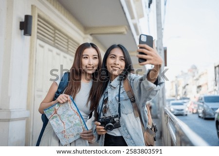 Similar – Image, Stock Photo Woman relaxing while walking with dog on vineyard slope