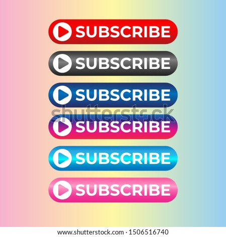 Subscribe Button For TV Channel or Social Media With Play Button, Rounded Shape, Ellipse, Gradient Colours, Metallic, Glossy