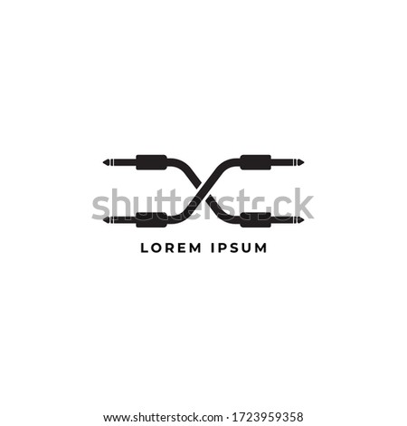  Cable jack logo concept. Audio logo design template. Letter X uppercase Alphabet vector illustration. Isolated, Audio equipment, sound system, instrument. Black and White